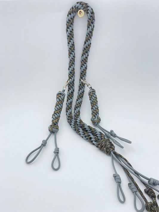 a paracord game call lanyard made in the Japanese round braid with waterfowl camo cord.