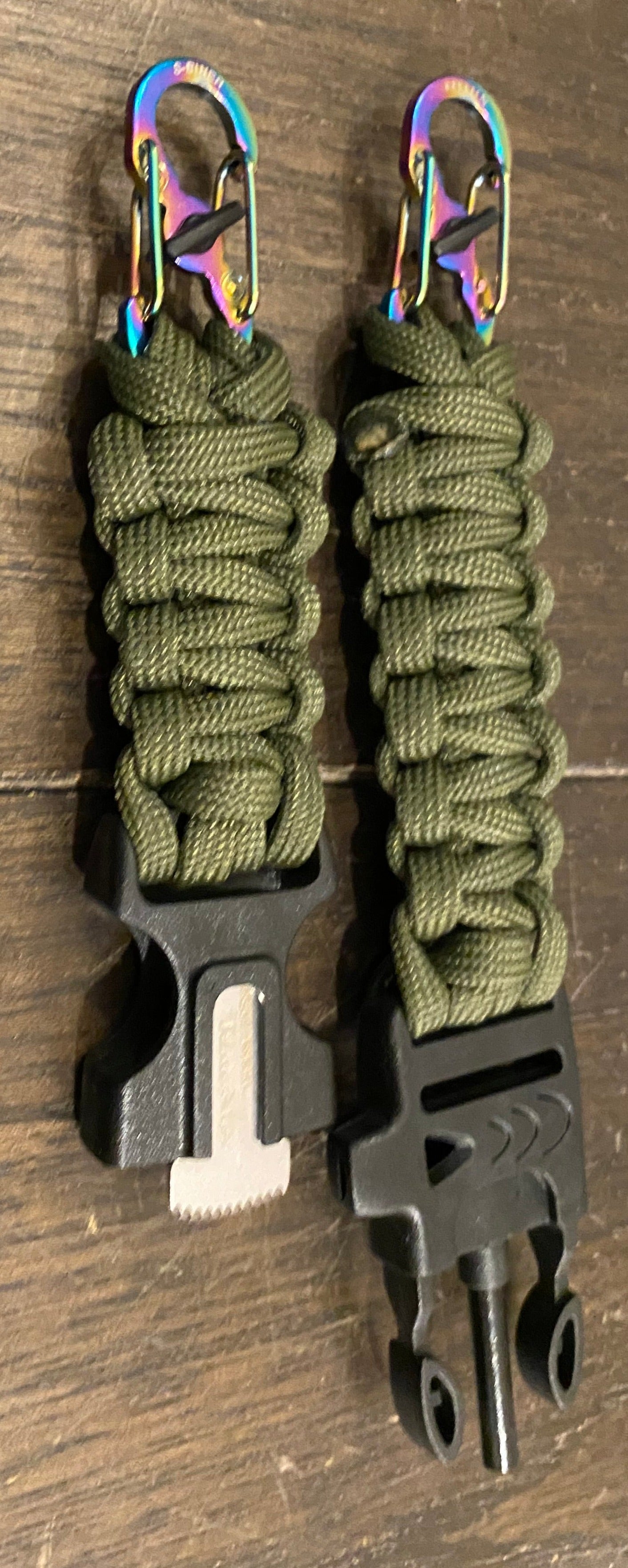 a lanyard buddy key chain made in the cobra weave in OD green