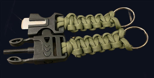 a lanyard buddy key chain made in the cobra weave in OD green