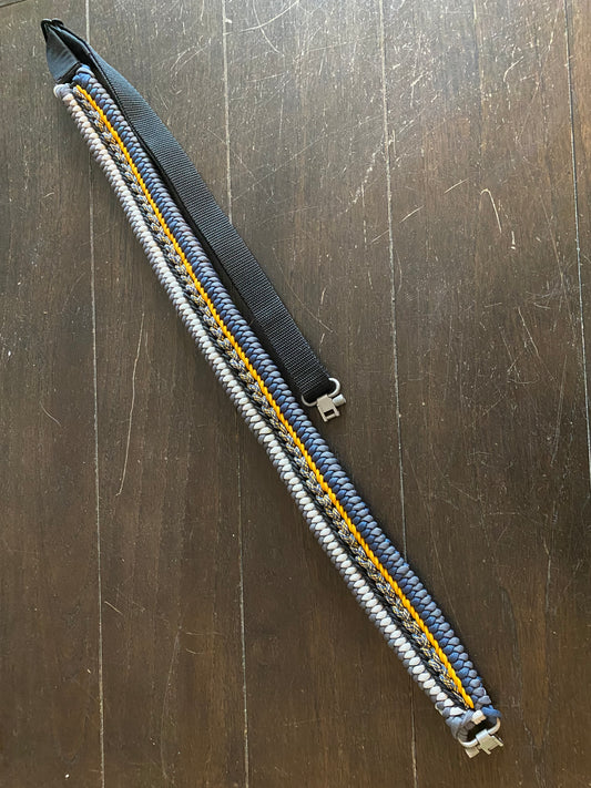 a fancy rifle sling crafted in the modified sanctified weave in Michigan colors