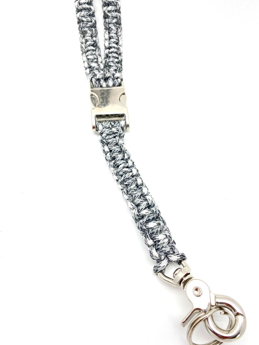 Premade Paracord Cobra Lanyard, Silver Hardware, Snow Camo