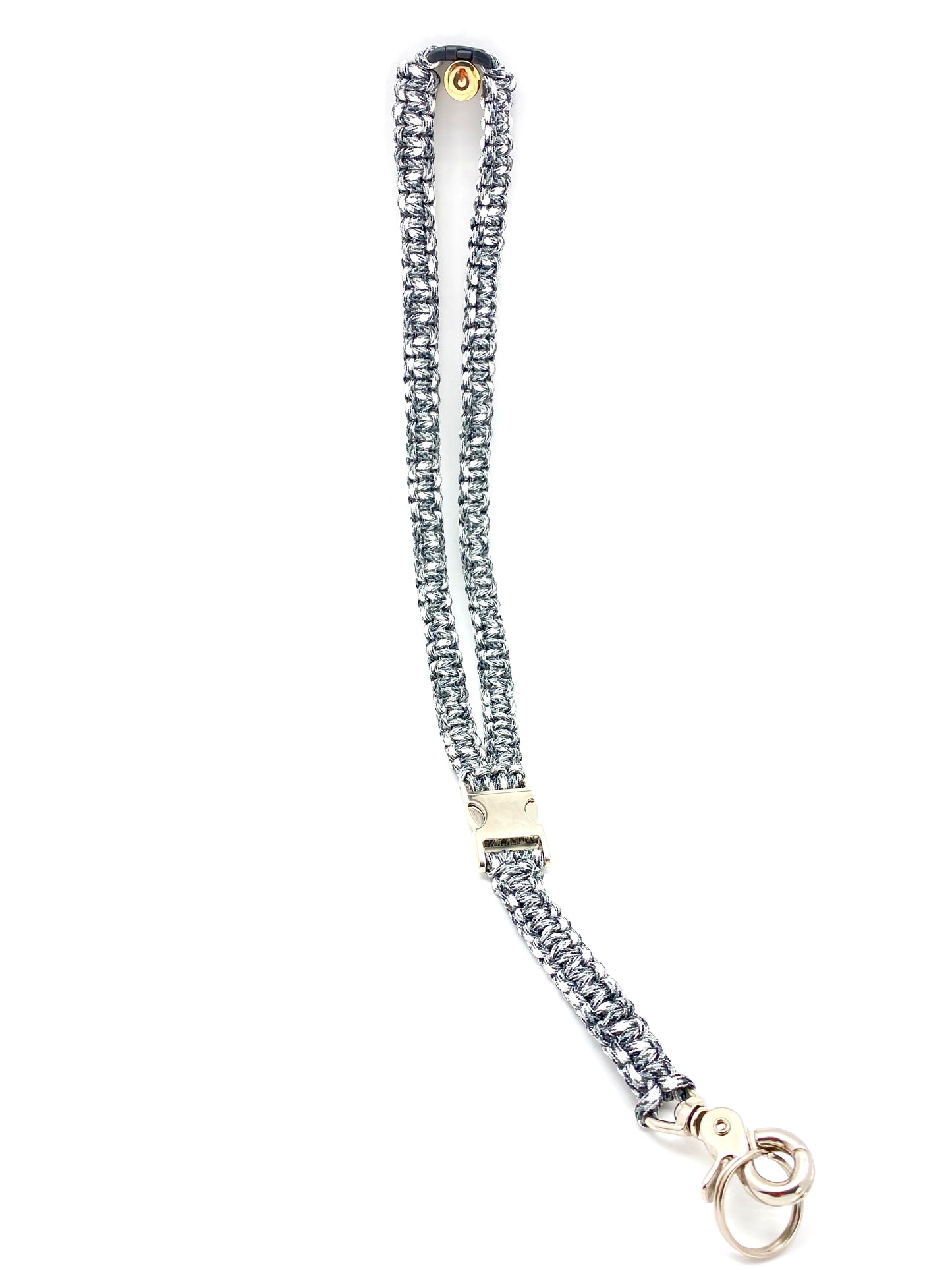 Premade Paracord Cobra Lanyard, Silver Hardware, Snow Camo