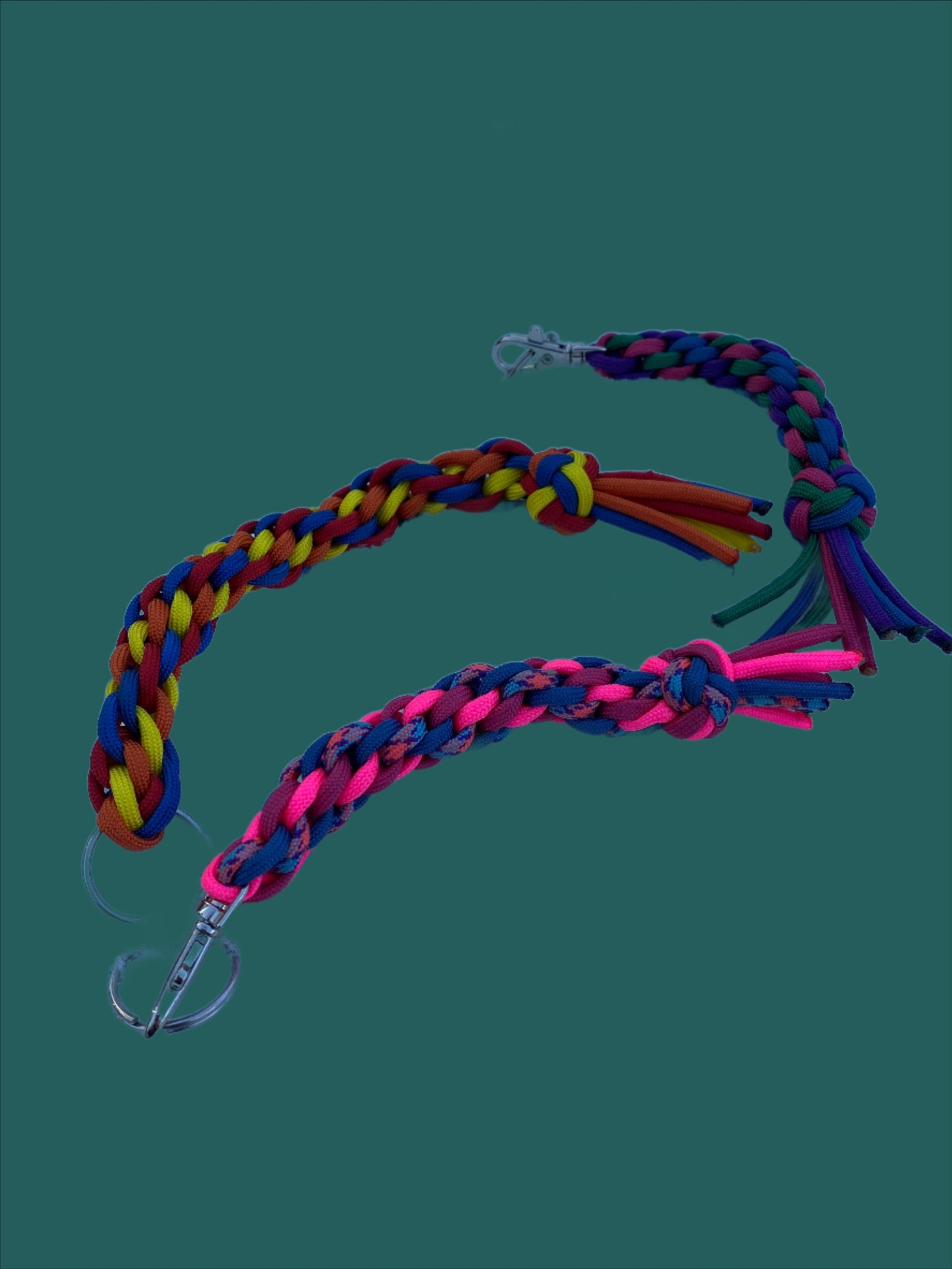 three Japanese round braid key chains made with 550 paracord