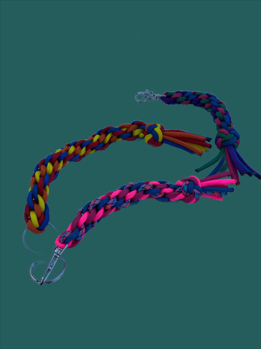 three Japanese round braid key chains made with 550 paracord