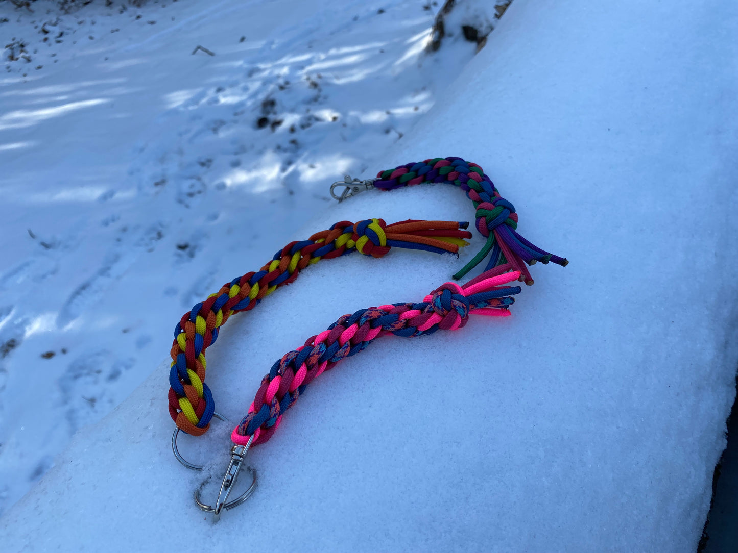 three Japanese round braid key chains made with 550 paracord