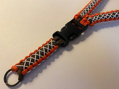 Premade Paracord Cobra Lanyard, Brown and Burnt Orange with Glow-in-the-dark Interweave