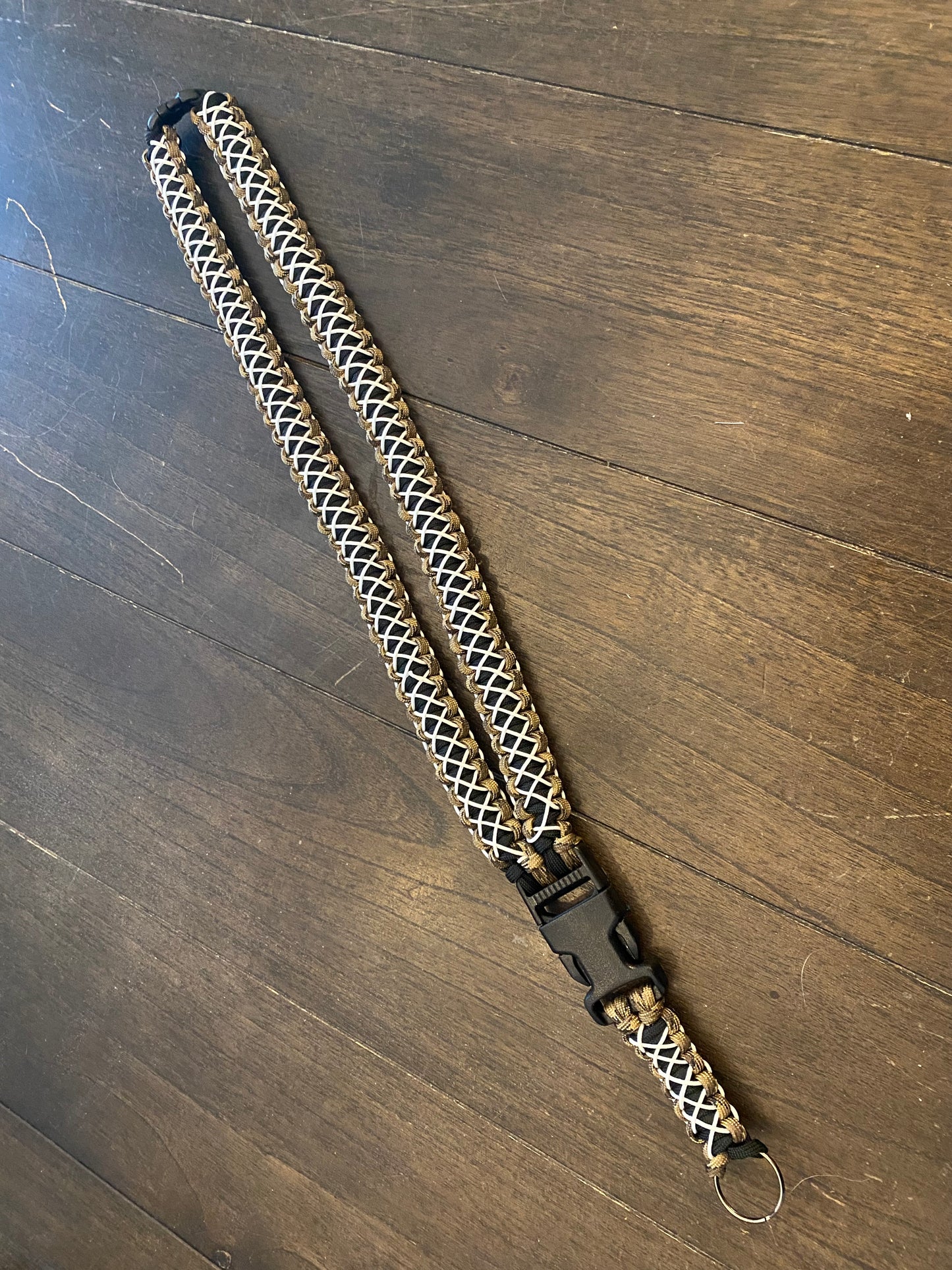 Premade Paracord Laced Cobra Lanyard, FDE Camo, Black, and Glow-in-the-dark microcord