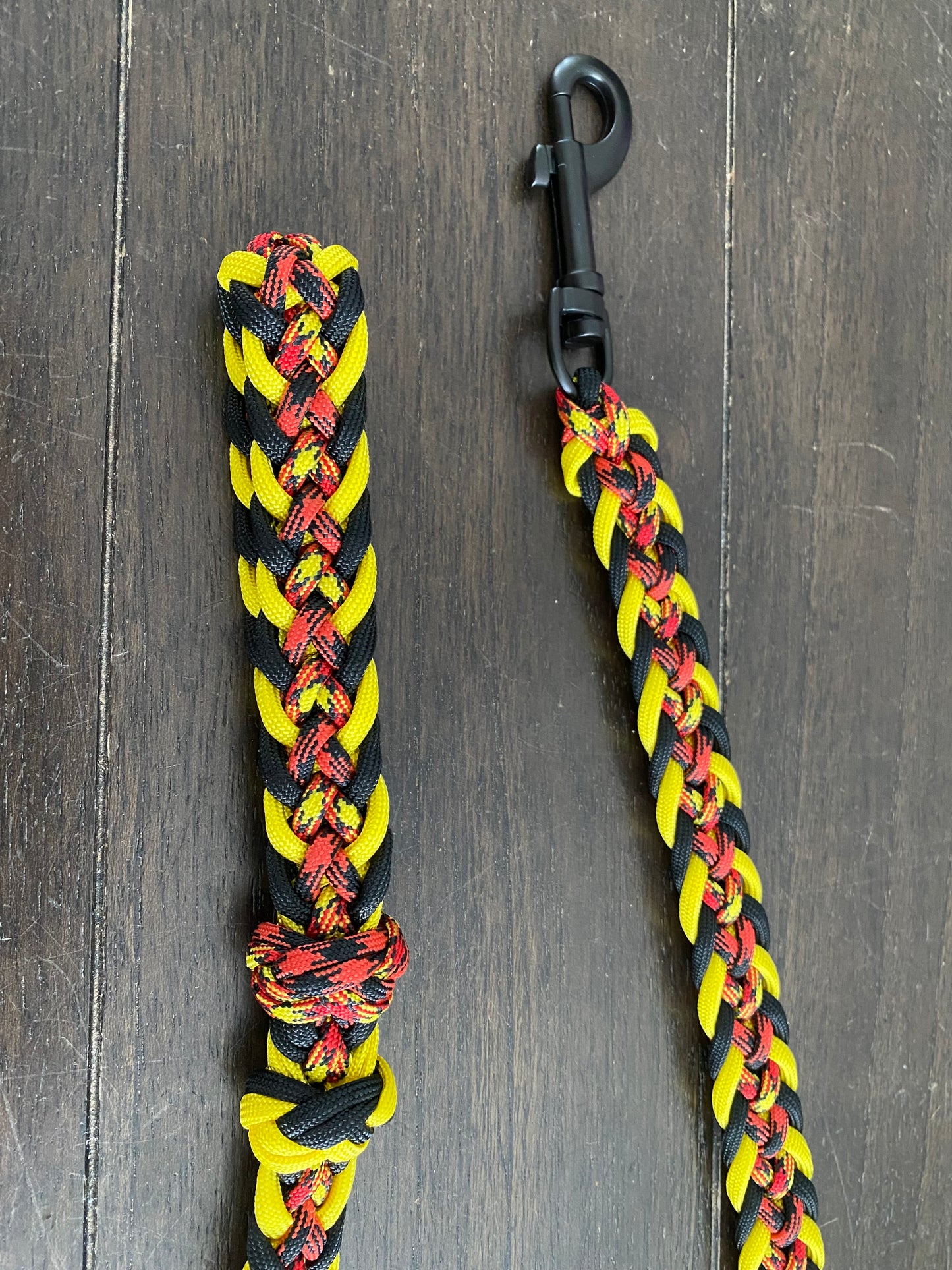 Premade Paracord Kara Yatsu Leash, Yellow, Black, and Red, 31.5 inches long