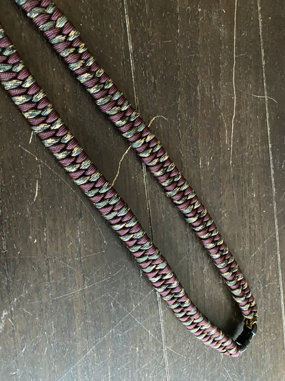 Premade Paracord Fishtail Lanyard, Forest Camo and Maroon with Keyring