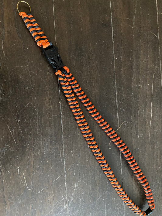 Premade Paracord Fishtail Lanyard, Orange and Black with Keyring