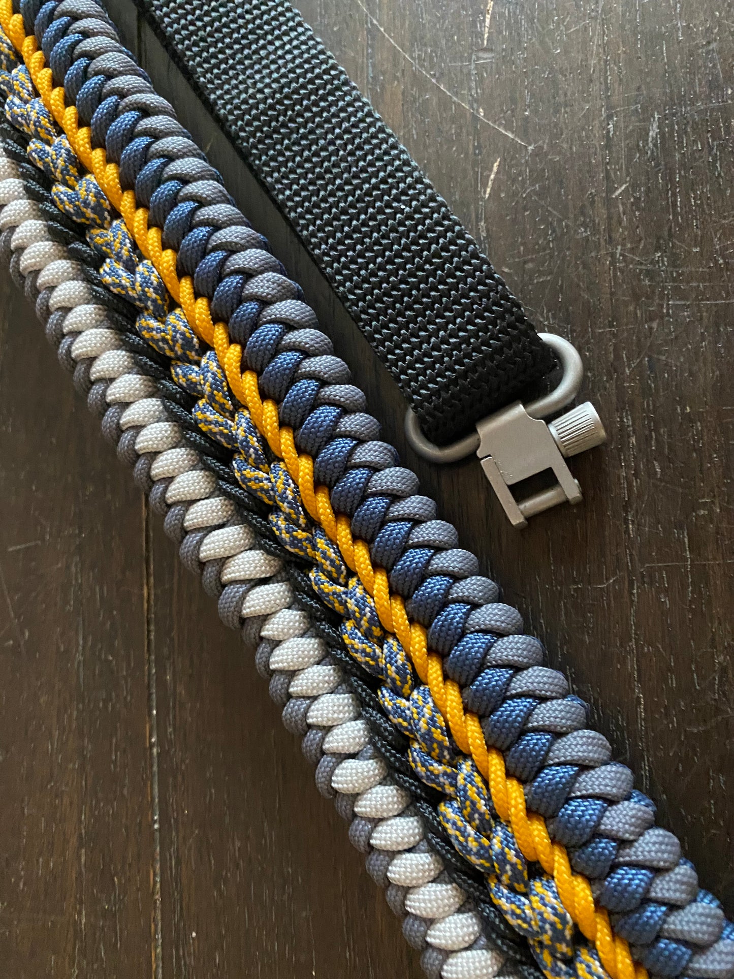Premade Trilock Adjustable Sanctified Rifle Sling, Michigan, Magnesium, Navy Blue, and Multiple Stitchings