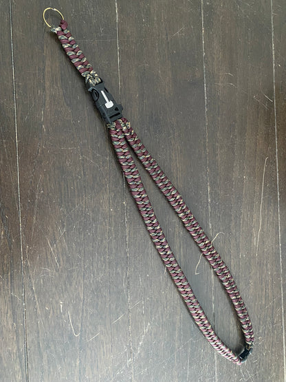 Premade Paracord Fishtail Lanyard, maroon and forest camo