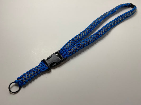 Premade Paracord Cobra Lanyard, Blue and Gray Stitching