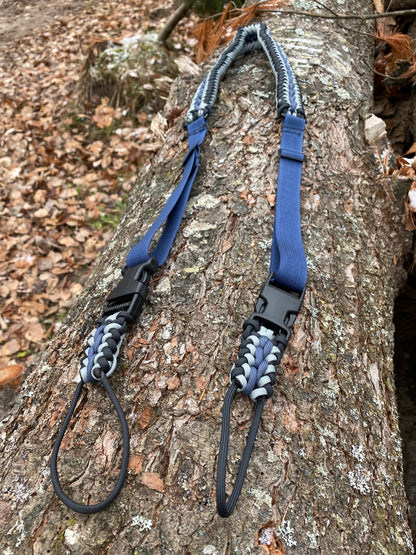 Premade Paracord Bow Sling, Adjustable, Modified Sanctified Weave, Black, Grey, Navy Blue