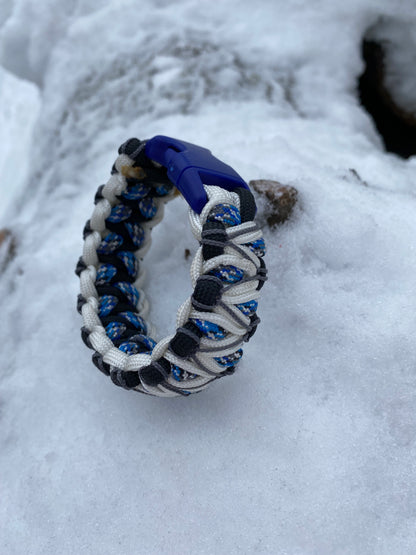 Premade Bracelet, Interwoven Soloman's Dragon Weave, Black, White, Blue
